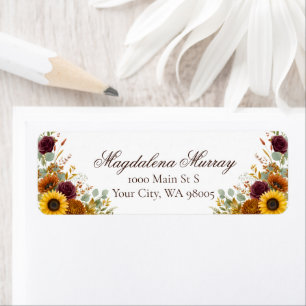 Sunflower Burgundy Roses Rust Fall Floral Wedding