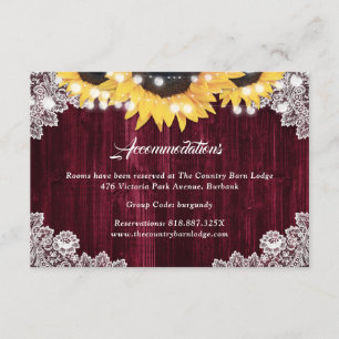 Sunflower Burgundy Wedding Hotel Accommodation Enclosure Card