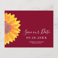 Sunflower Burgundy Wedding Save The Date