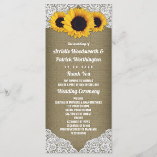 Sunflower Burlap and Lace Rustic Wedding Programs