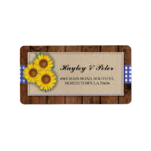 Sunflower Burlap Blue Check Elegant Address Labels