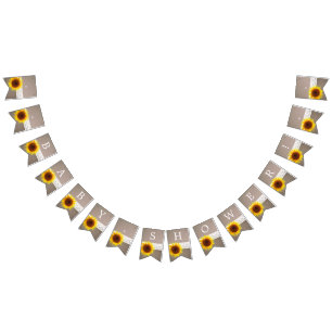 Sunflower Burlap & Crochet Lace Baby Shower Bunting Flags