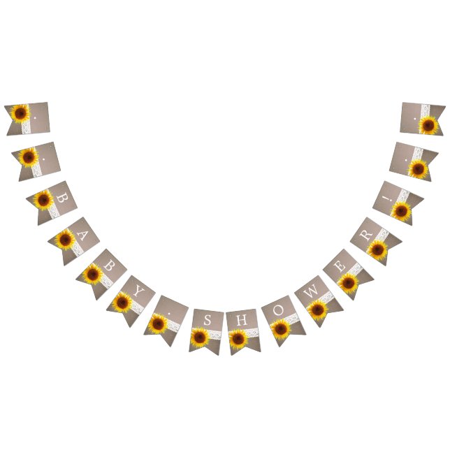 Sunflower Burlap & Crochet Lace Baby Shower Bunting Flags (All)