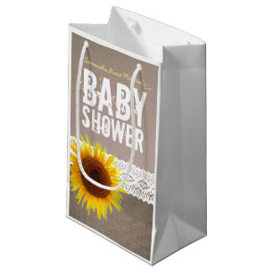 Sunflower Burlap & Crochet Lace Baby Shower Small Gift Bag