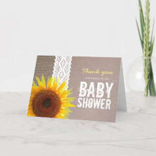 Sunflower Burlap & Lace Baby Shower Thank You