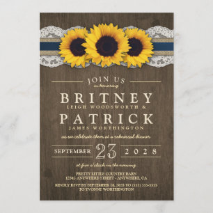 Sunflower Burlap Lace Rehearsal Dinner Invitations