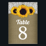 Sunflower Burlap Lace Wedding Table Number Cards<br><div class="desc">Sunflower Burlap Lace Wedding Table Number Cards - features a printed burlap background with alencon lace and a floral sunflower design to fit your country,  vintage or rustic themed event.</div>