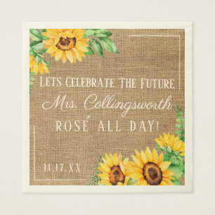 Sunflower Burlap Look Rustic Wedding Bridal Shower Napkin