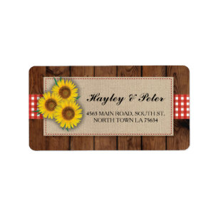Sunflower Burlap Red Check Élégants Étiquettes de
