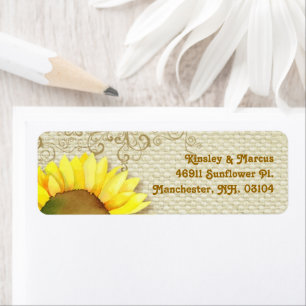 Sunflower Burlap Wedding Return Address