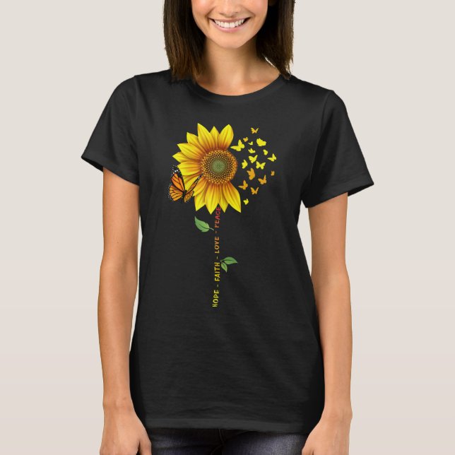Sunflower Butterflies Hope Faith Love Peace Design T-Shirt (Front)