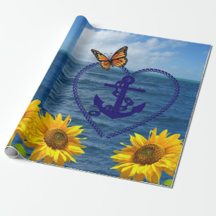 Sunflower Butterfly Anchor Matte Wrapping Paper