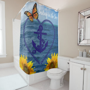 Sunflower Butterfly Anchor Shower Curtain