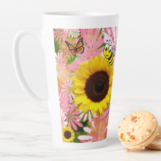 Sunflower Butterfly Bumblebee Latte Mug (In Situ)