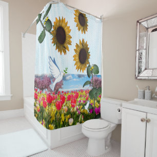 Sunflower Butterfly Bumblebee Shower Curtain