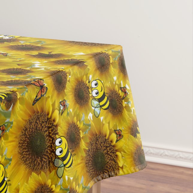 Sunflower Butterfly Bumblebee Tablecloth (In Situ)
