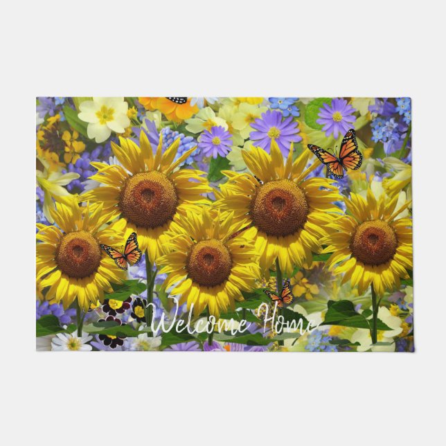 Sunflower Butterfly Door Mat (Front)