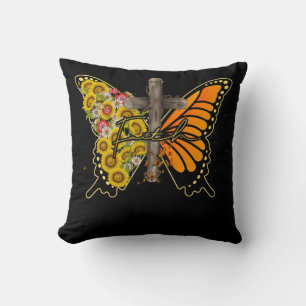 Sunflower Butterfly Faithcross Christian Throw Pillow