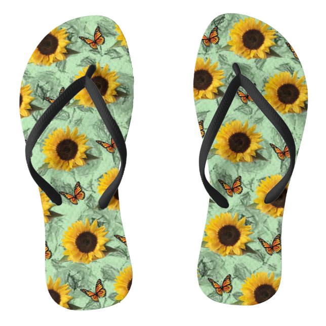 Sunflower Butterfly Flip Flops (Footbed)