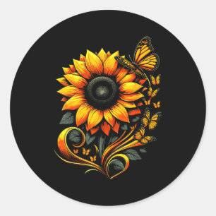 Sunflower Butterfly Floral Nature Art Classic Round Sticker