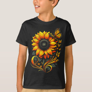 Sunflower Butterfly Floral Nature Art T-Shirt