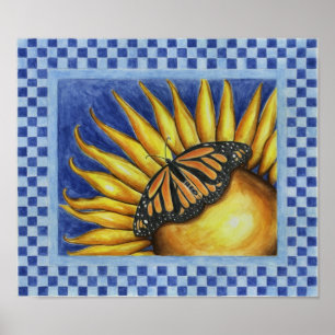 Sunflower Butterfly Folk Art Poster Print