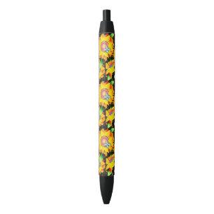 Sunflower Butterfly Garden Black Ink Pen