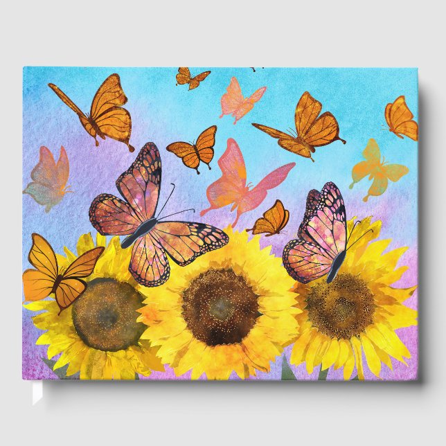 Sunflower Butterfly Garden Flowers Personalize Guest Book (Front)