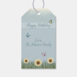 Sunflower Butterfly Happy Birthday Gift Tags