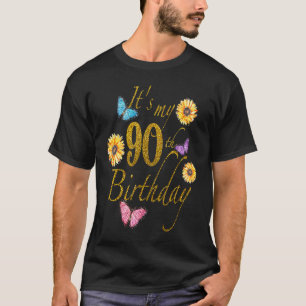 Sunflower Butterfly Happy Its My 90th Birthday Gif T-Shirt