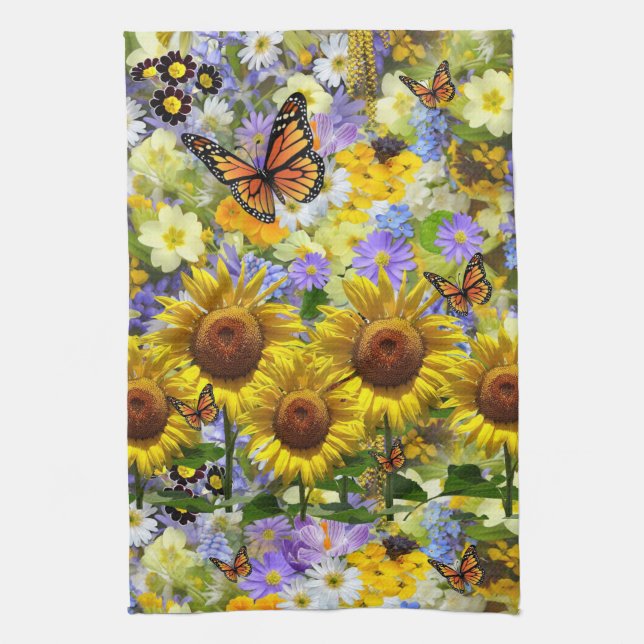 Sunflower Butterfly Kitchen Towel (Vertical)