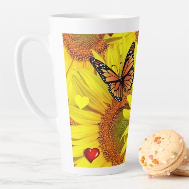 Sunflower Butterfly Lady Bug Latte Mug (In Situ)