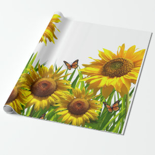 Sunflower Butterfly Matte Wrapping Paper