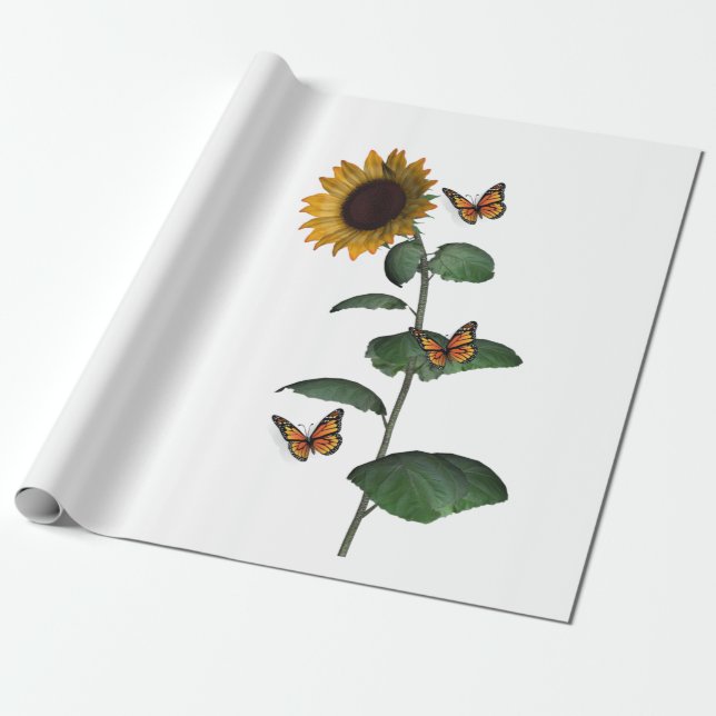 Sunflower Butterfly Matte Wrapping Paper (Unrolled)