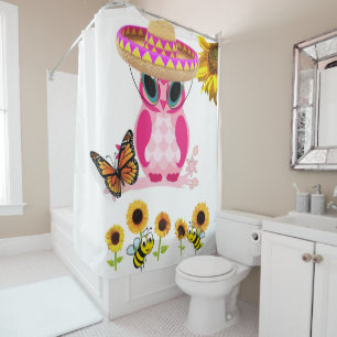 Sunflower Butterfly Owl Bumblebee Shower Curtain