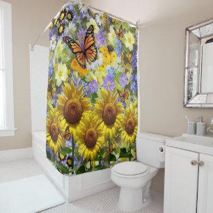 Sunflower Butterfly Shower Curtain