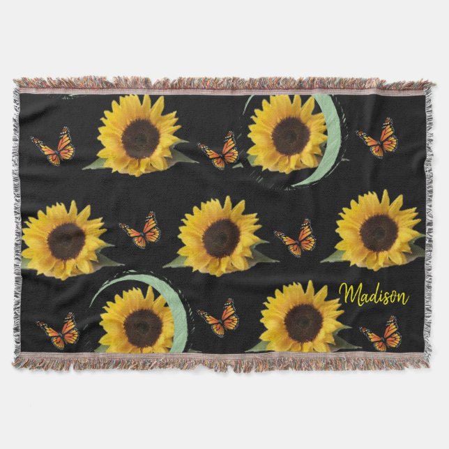 Sunflower Butterfly Throw Blanket (Front)