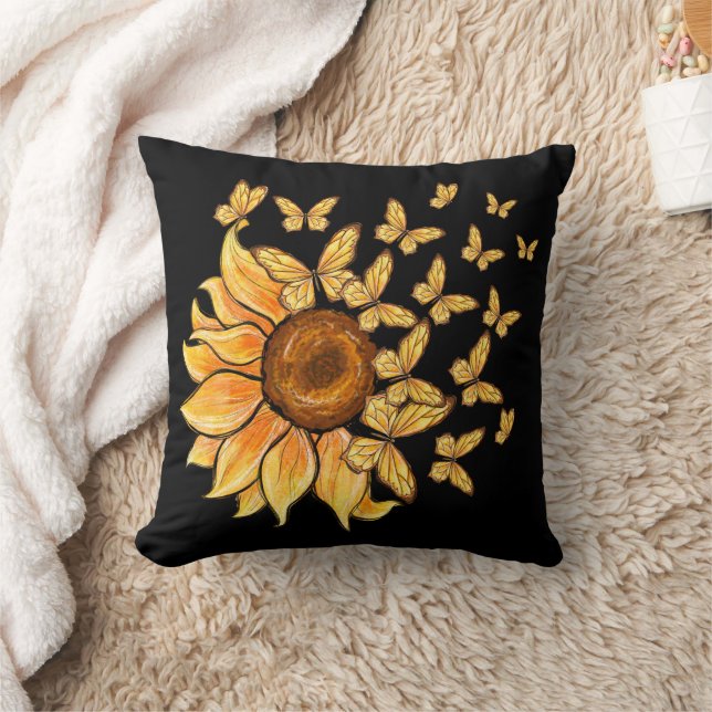 Sunflower Butterfly Throw Pillow (Blanket)
