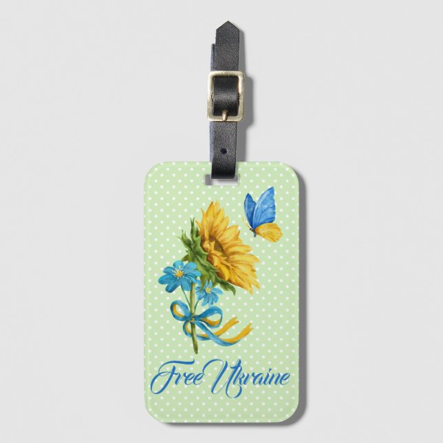 Sunflower & Butterfly Ukraine Support   Luggage Tag (Front Vertical)