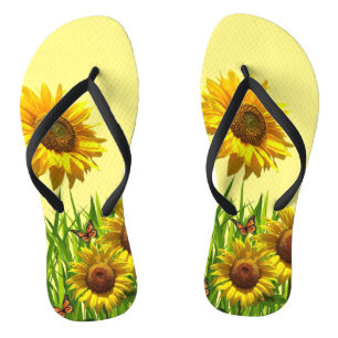 Sunflower Butterfly Yellow Flip Flops