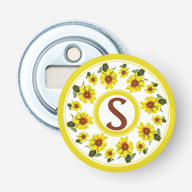 Sunflower Button Bottle Opener (Front)