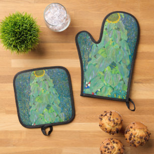 Sunflower by Klimt, Vintage Flowers Art Nouveau Oven Mitt & Pot Holder Set