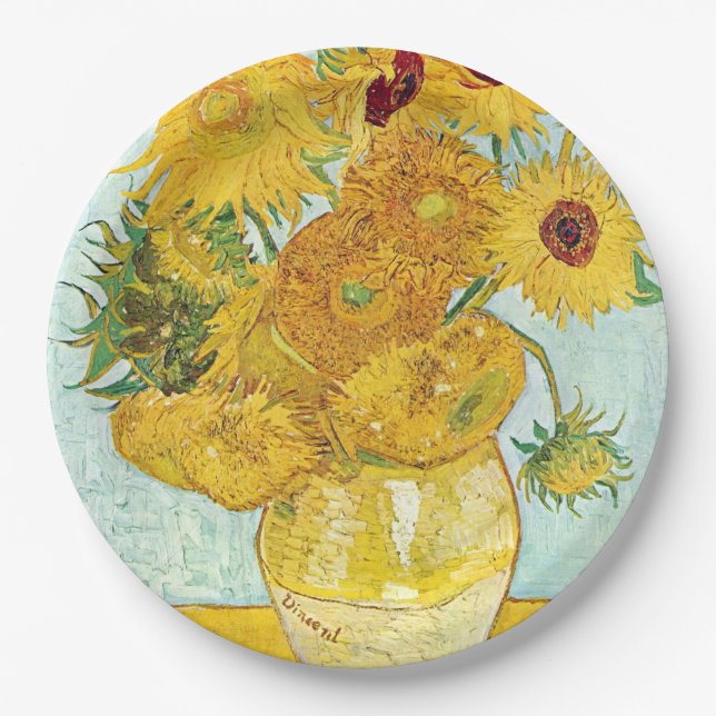 sunflower by Vincent Van Gogh,post impressionist p Paper Plate (Front)