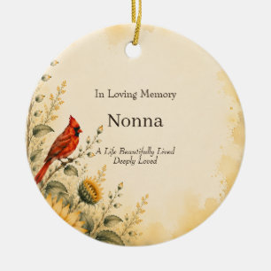 Sunflower Cardinal Christmas in Heaven Memorial Ceramic Ornament