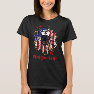 Sunflower Caregiver Life Nurse Patriotic 4th Of Ju T-Shirt