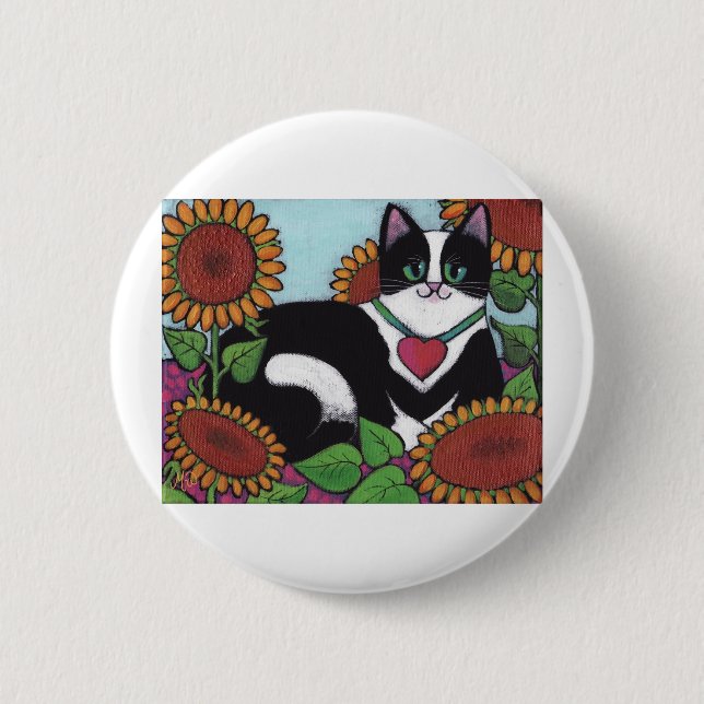 Sunflower Cat 2 Inch Round Button (Front)