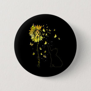 Sunflower Cat Gold Ribbon Childhood Cancer Awarene 2 Inch Round Button