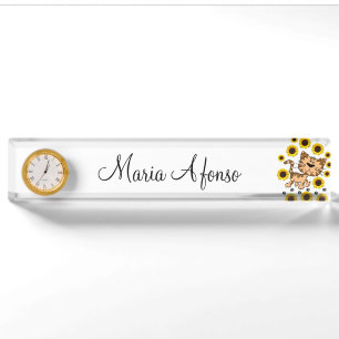 Sunflower Cat Kitten Desk Nameplate