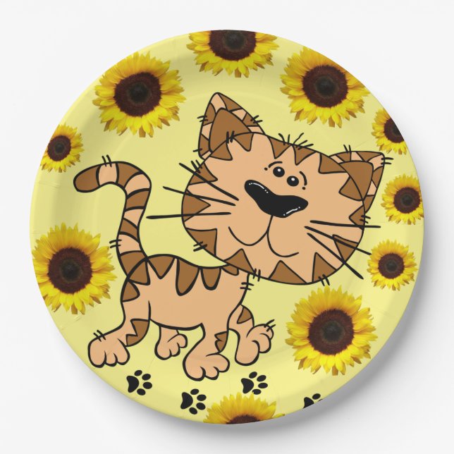 Sunflower Cat Kitten Paper Plates (Front)