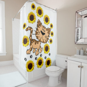 Sunflower Cat Kitten Shower Curtain